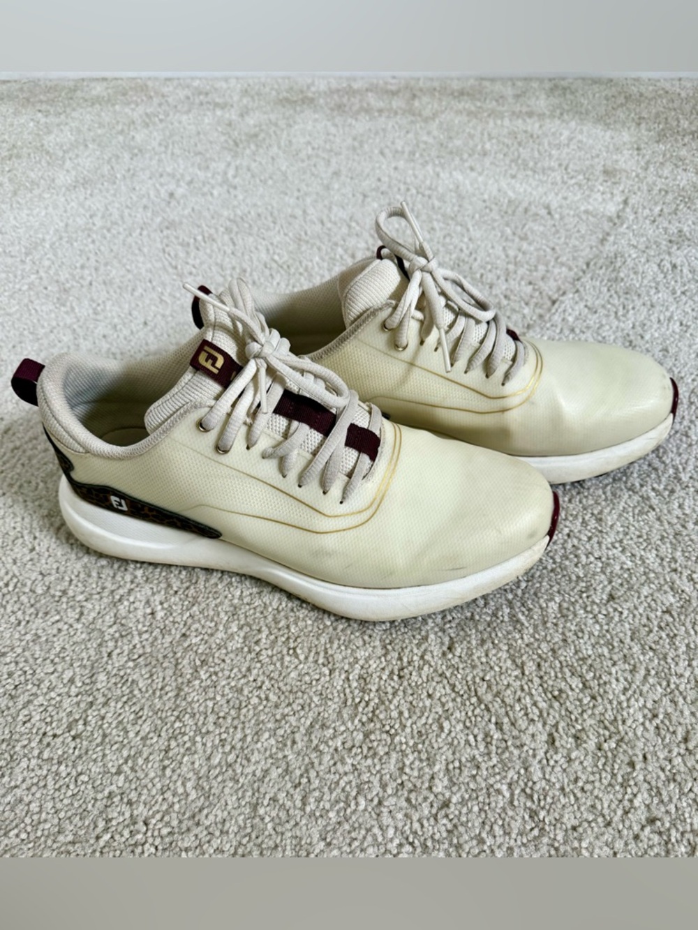 FootJoy Cream Golf Sneakers with Burgundy Trim